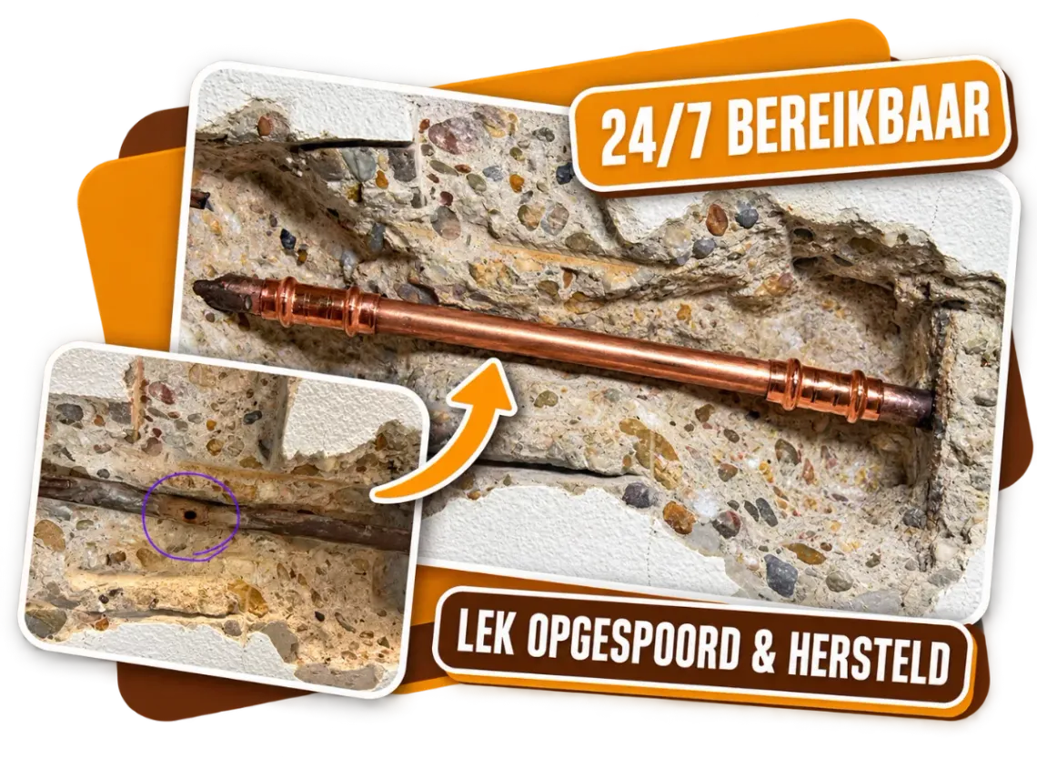 Lekdetectie in Almere met een opgespoord lek en vakkundig herstelde koperen leiding, 24/7 bereikbaar.