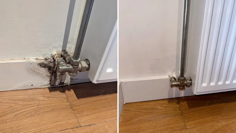 Lekkende radiatorkraan vóór reparatie