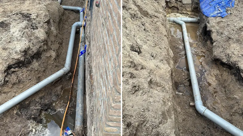 Nieuwe riolering en afvoerleidingen tijdens de aanleg