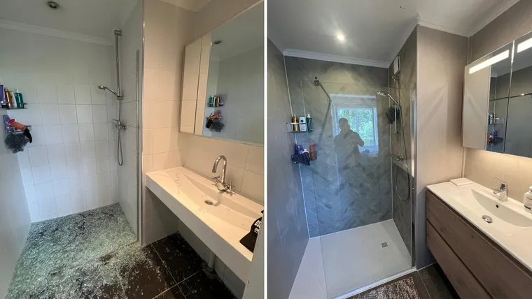 Volledig vernieuwde badkamer met nieuw tegelwerk
