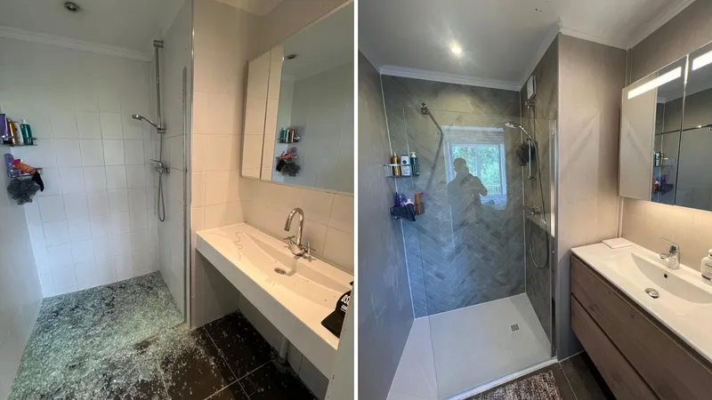 Volledig vernieuwde badkamer met nieuw tegelwerk