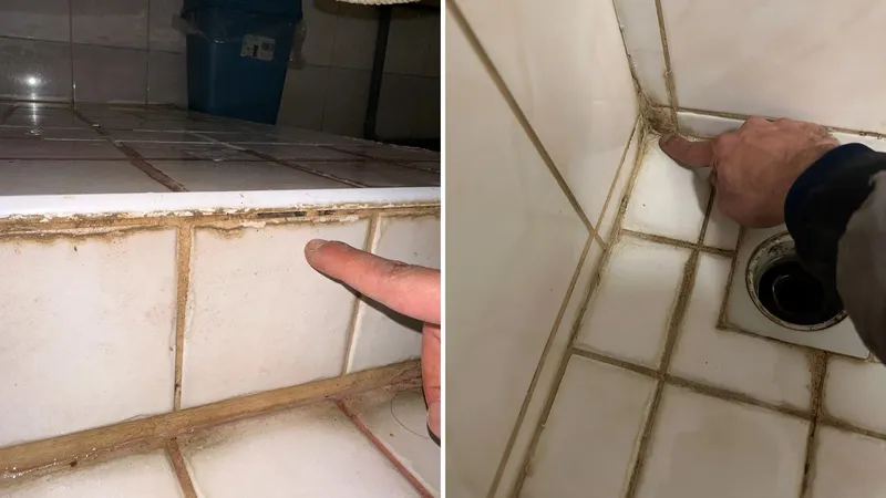 Voegen tussen tegels vernieuwd in een badkamer