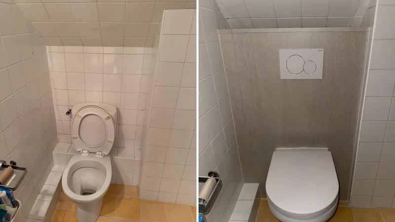 Wandpanelen geplaatst als afwerking in een badkamer of toilet